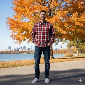 Lands End Button Down Shirt Mens Large Red Plaid Long Sleeve Supima Cotton